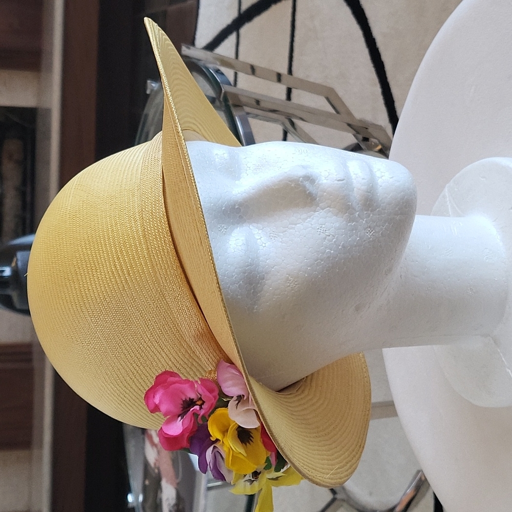 Adolfo II Straw Hat w/ Flower Detail